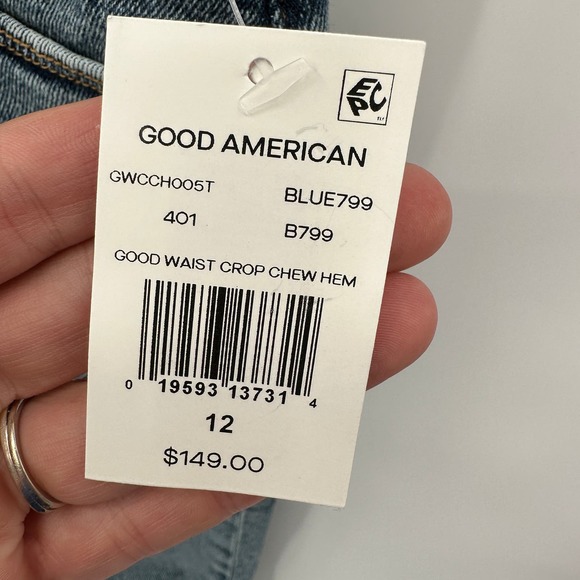 GOOD AMERICAN NWT Good Waist Crop Denim Jean in Blue799 // 12 - Picture 8 of 14